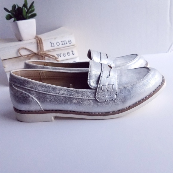 Metallic Silver Penny Loafers - Picture 7 of 8